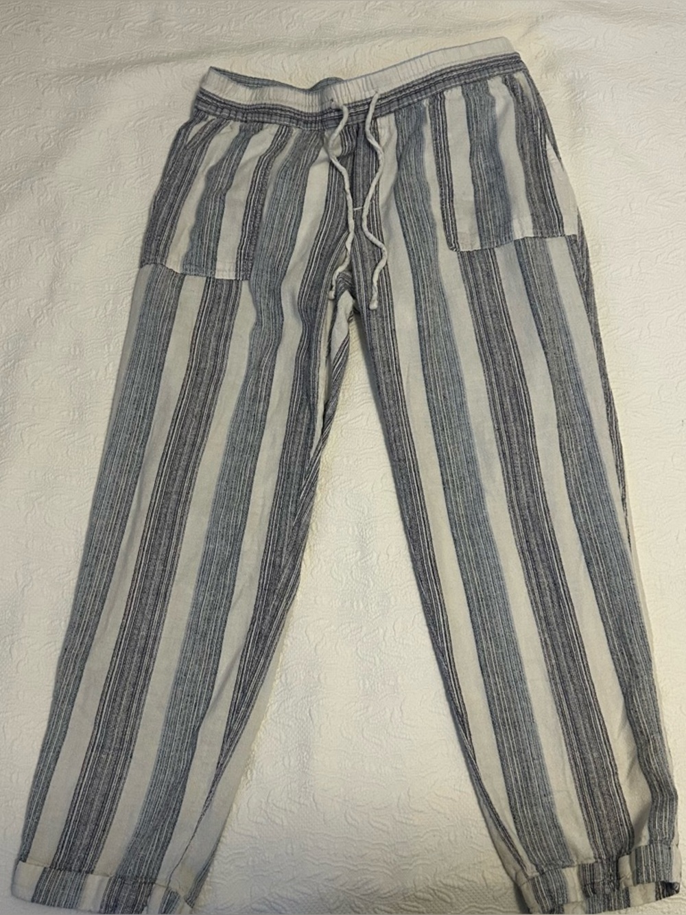 Old Navy Blue & White Vertical Stripe Linen-BlendDrawstring Joggers